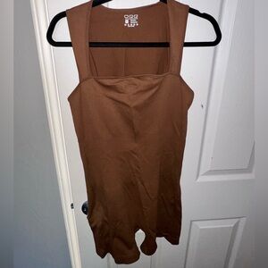 Brown Square-Neck Tank Top Ribbed Romper